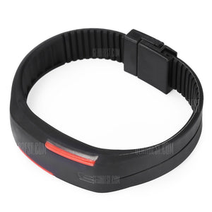 LED Watch Date Red Digital Rectangle Dial Rubber Band- BLACK