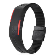 LED Watch Date Red Digital Rectangle Dial Rubber Band- BLACK